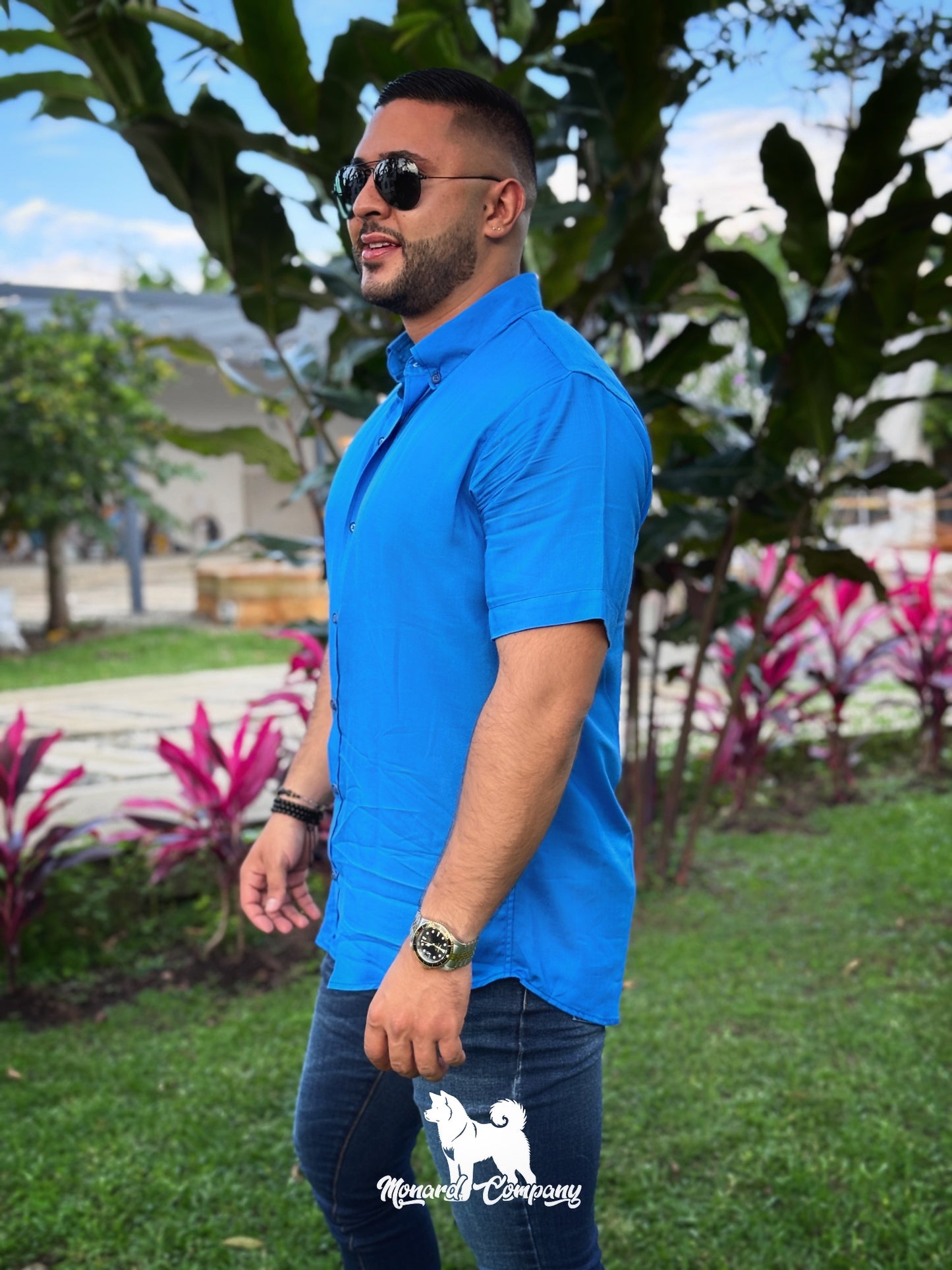 Camisa manga corta azul