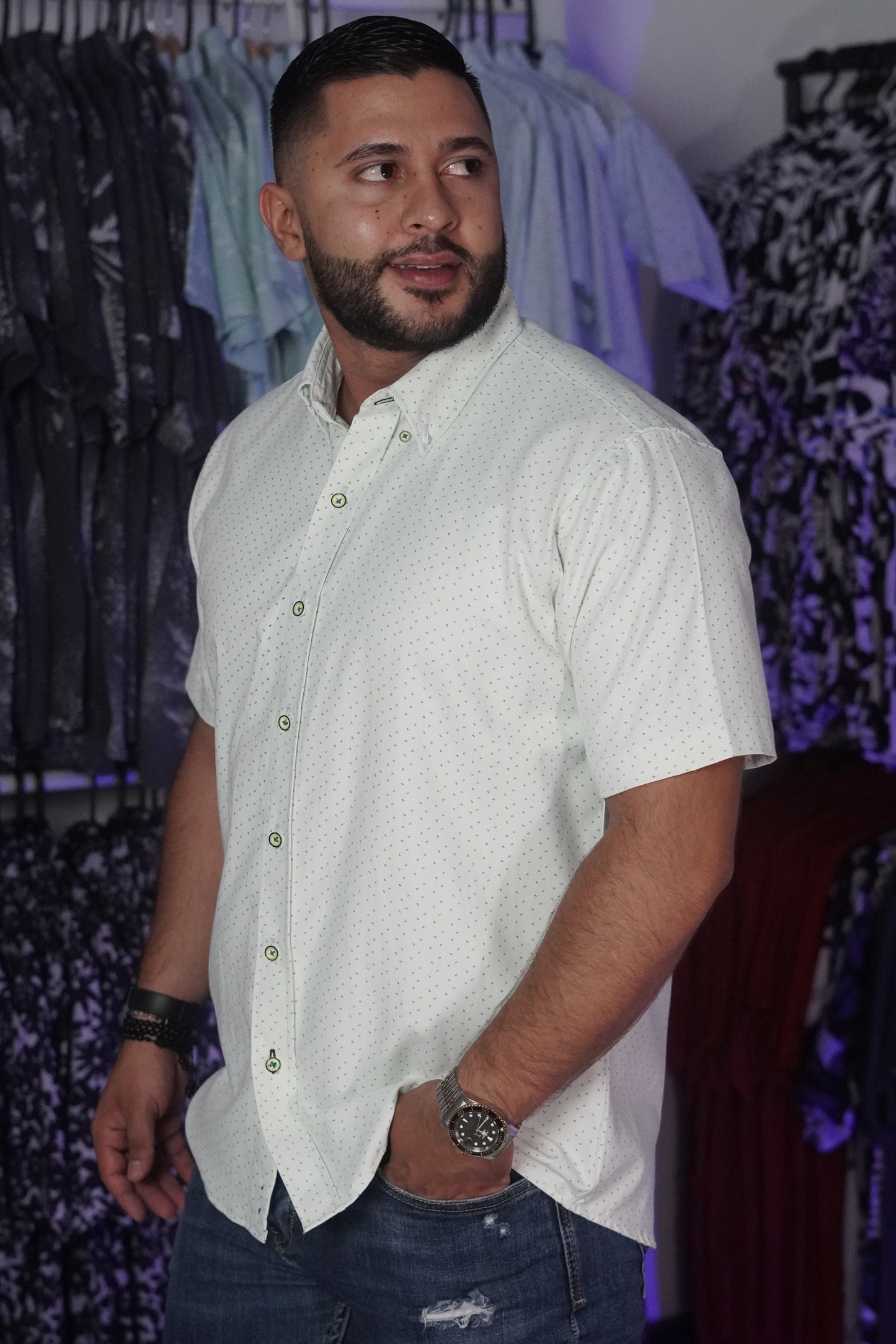 Camisa manga corta blanca estampada