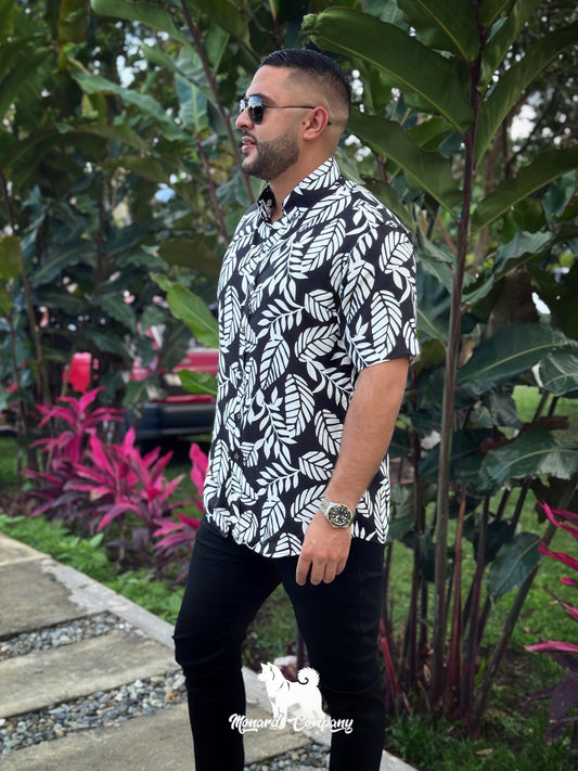 Camisa manga corta negra estampada