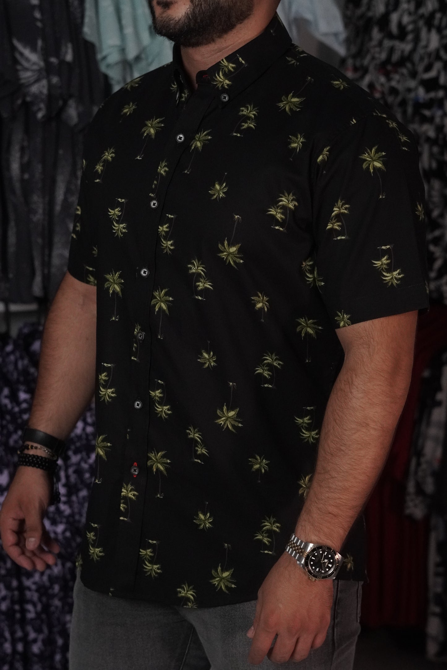 Camisa manga corta negra estampada