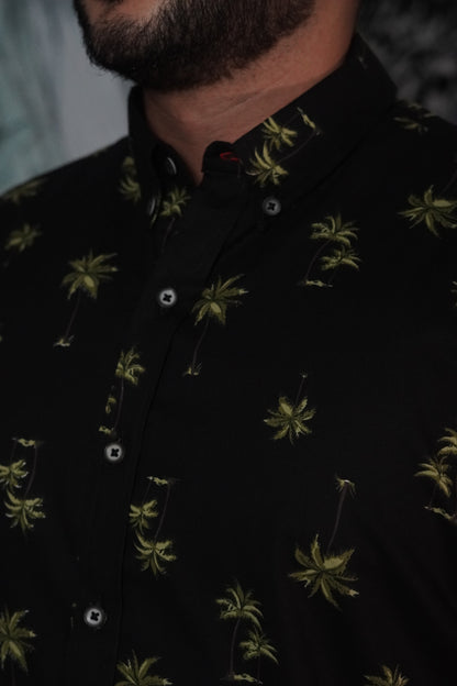 Camisa manga corta negra estampada