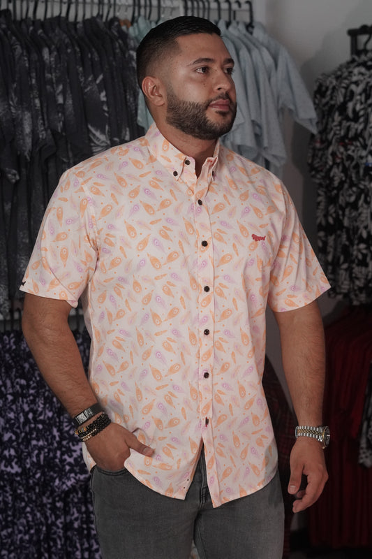 Camisa manga corta rosada estamapada
