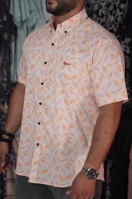 Camisa manga corta rosada estamapada
