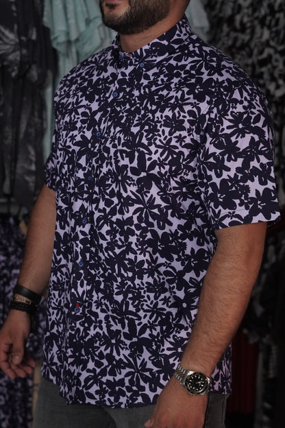 Camisa manga corta estampada morada con negro