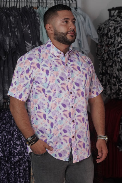 Camisa manga corta morada estampada