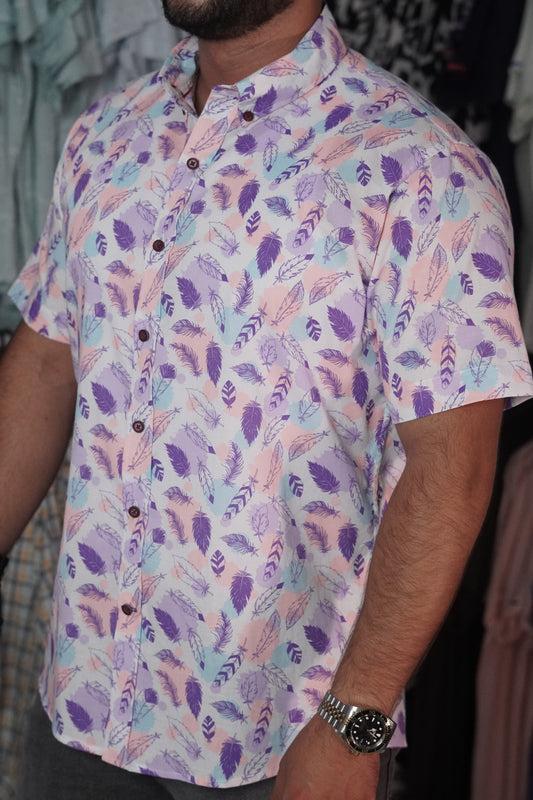 Camisa manga corta morada estampada