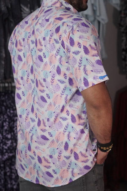 Camisa manga corta morada estampada