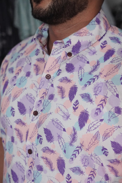 Camisa manga corta morada estampada