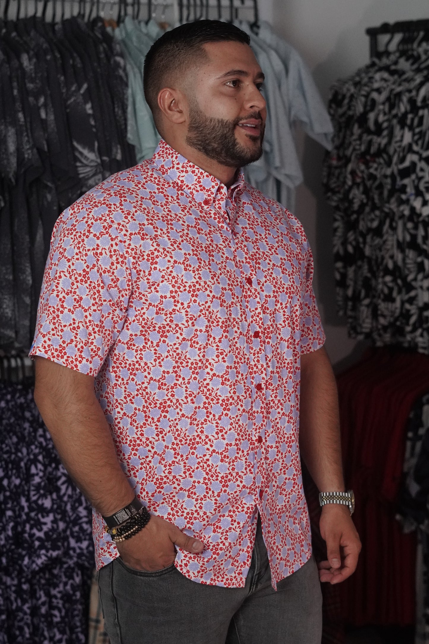 Camisa manga corta roja estampada