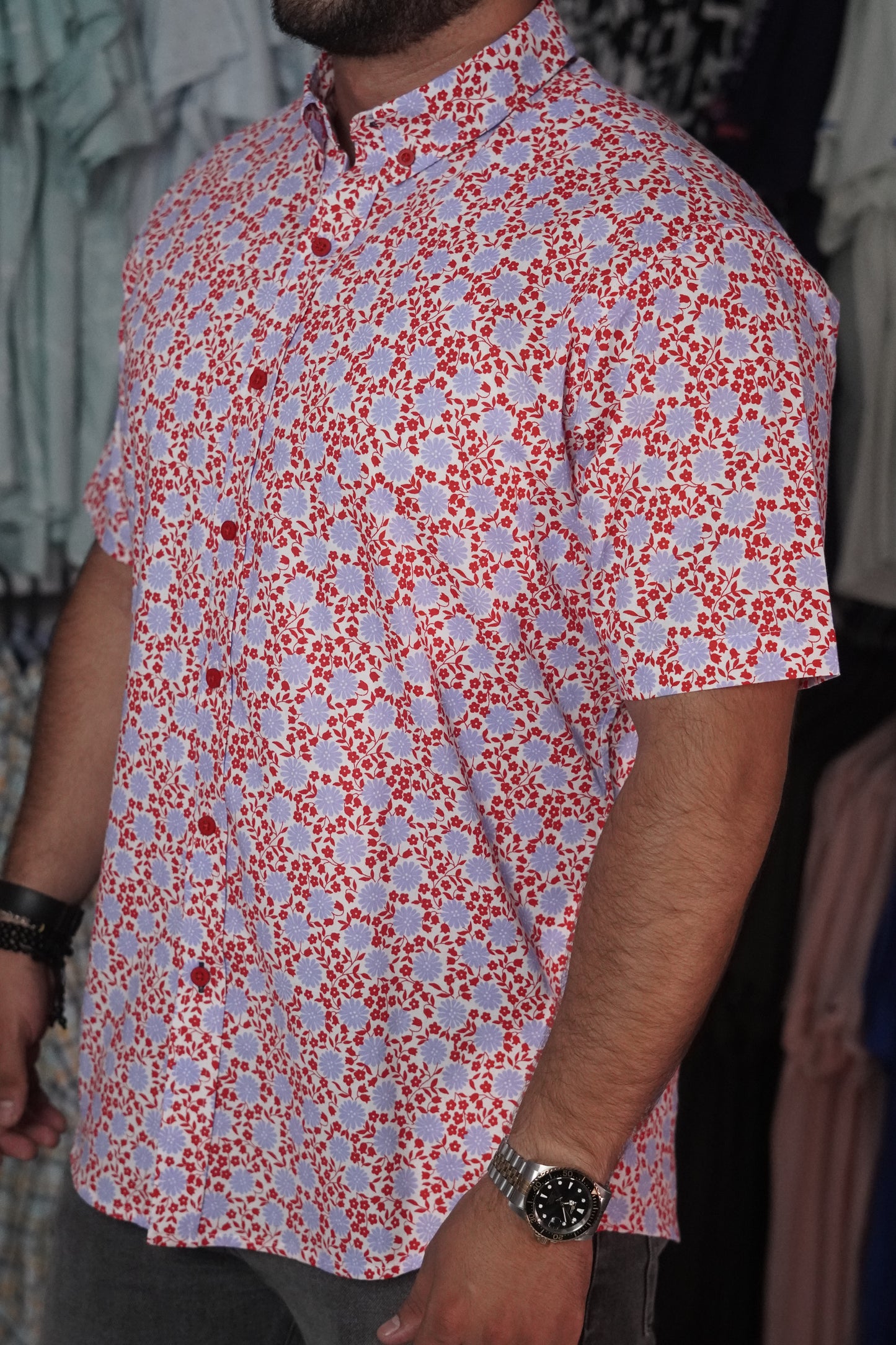 Camisa manga corta roja estampada