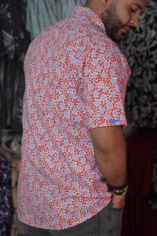 Camisa manga corta roja estampada