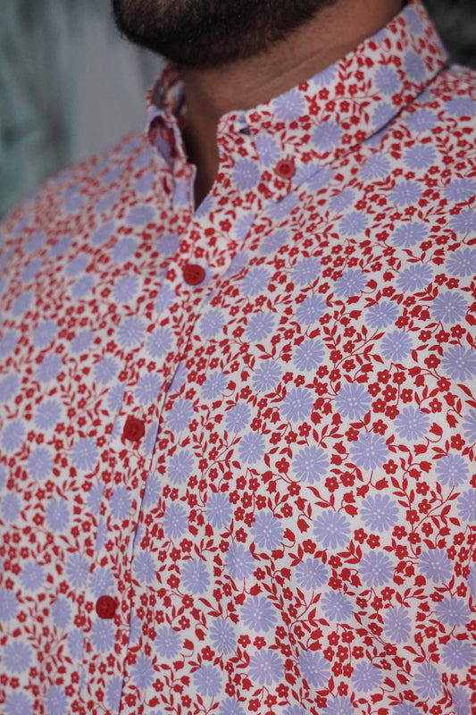 Camisa manga corta roja estampada