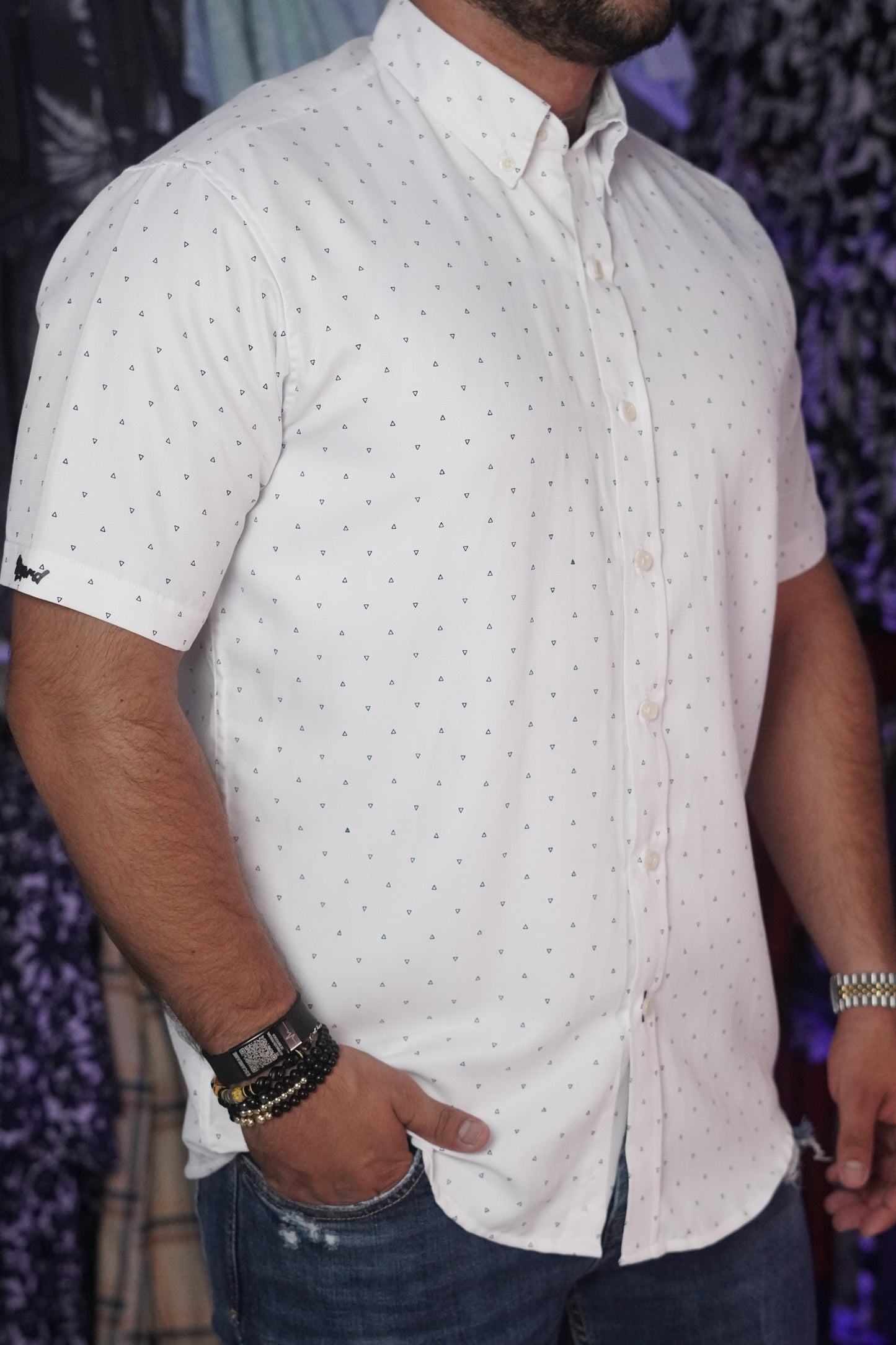 Camisa manga corta estampada blanca